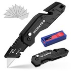 Folding Utility Knife, Box Cutter with Belt Clip, Quick-Change Blade Black