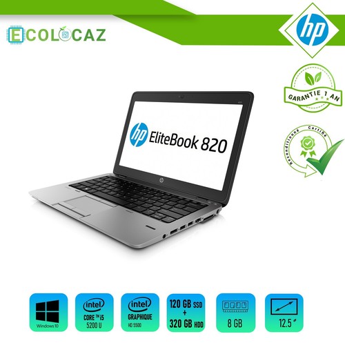 HP EliteBook 820 G2 Reconditionné - I5-5200U, 8Go RAM, 120Go SSD + 320Go HDD, Windows 10 Pro