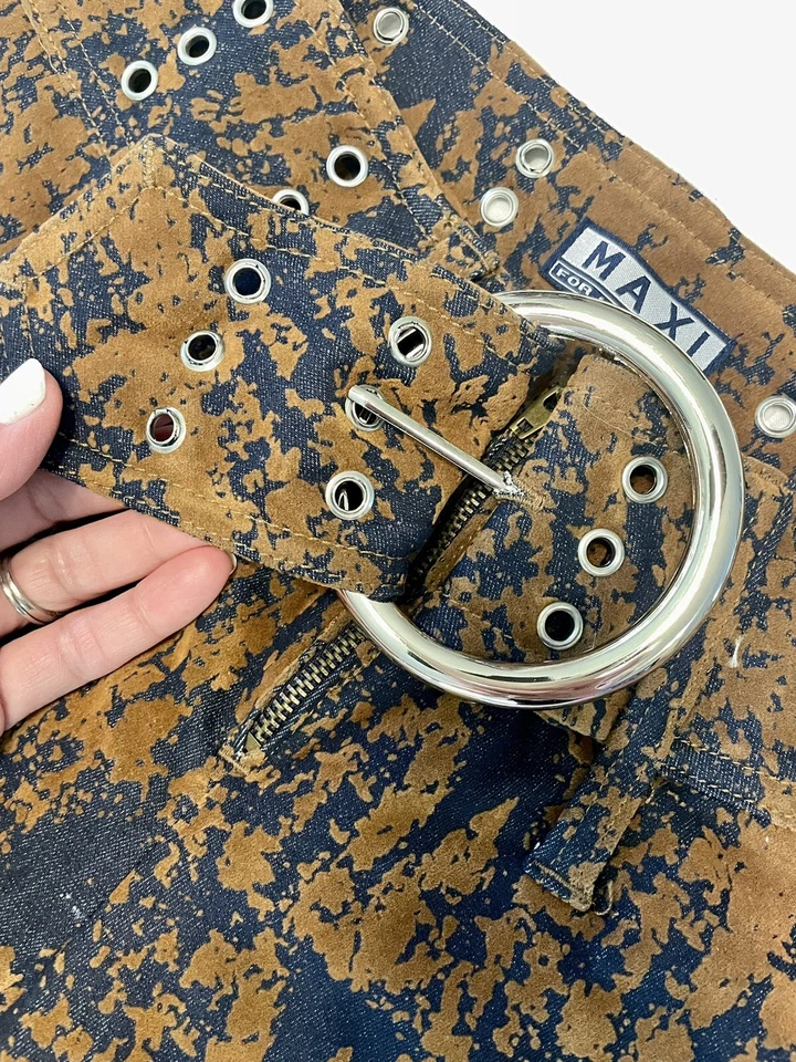 Pantalón Vintage Maxi Flocado Jean Campana Parte Inferior Acampanada Hebilla Damas 5/6 Junior Raro Foto 4 de 4