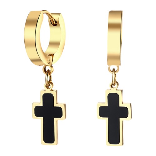 Men's Women's Cross Shell Dangle Earrings Stainless Steel Hinged Hoop Earrings - Picture 10 of 27
