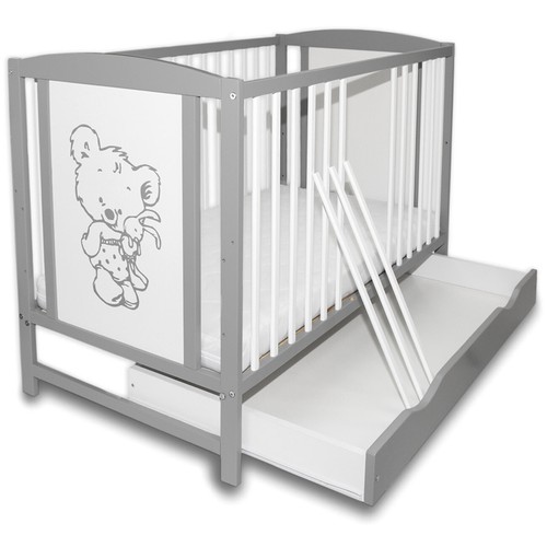 Babybett Gitterbett Teddybär mit Hase + Schublade + Barriere + Matratze 9-9,5cm - Bild 12 von 26