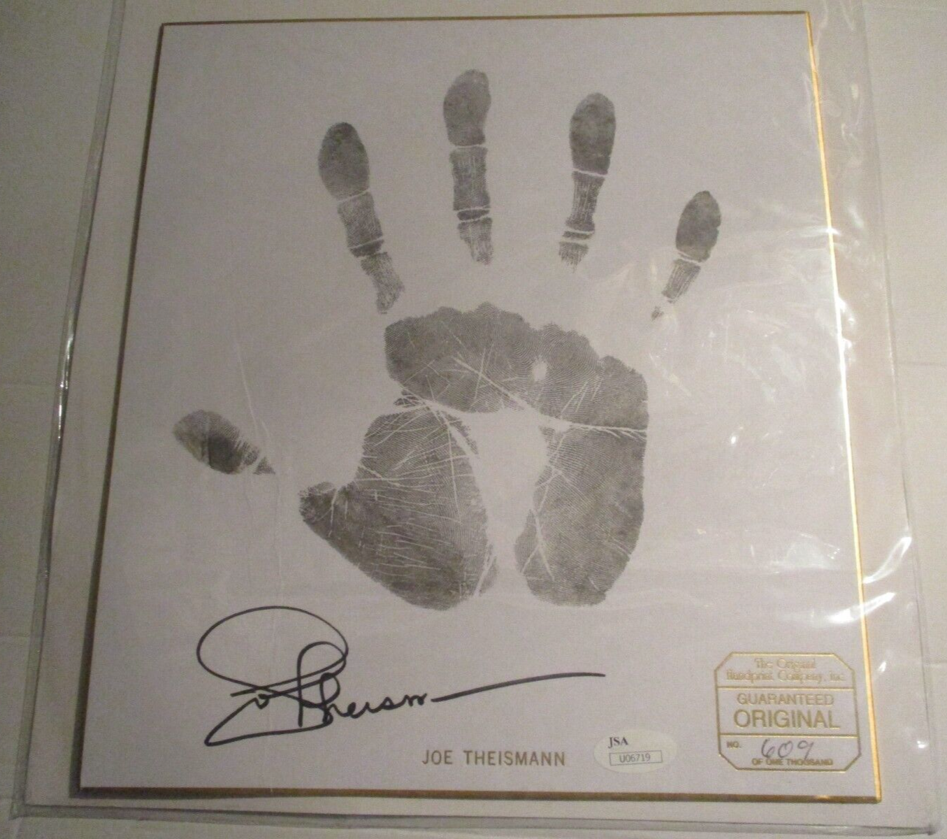 Joe Theismann Autographed Signed Handprint - JSA Certified - Original Handprint Company 