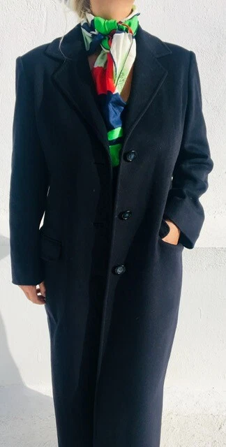 PIACENZA CASHMERE WOOL Ladies Coat Size 12 UK NAVY Vintage UK 550