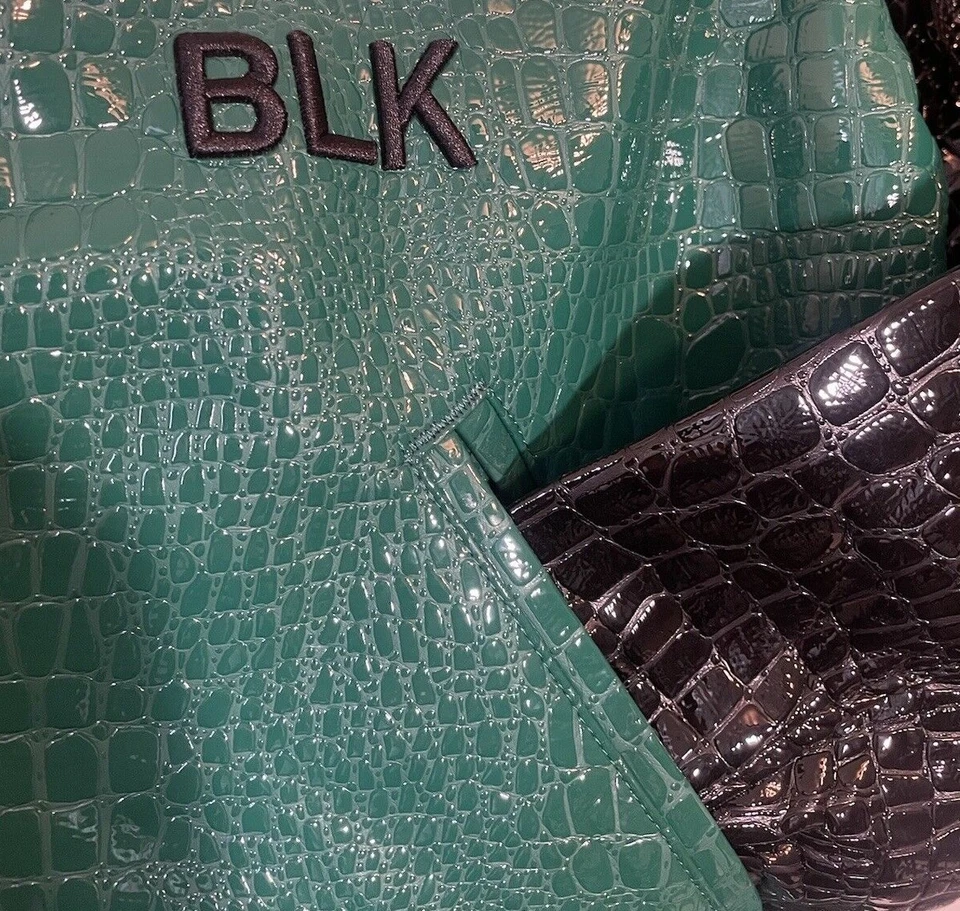 Chaqueta de cuero para hombre Stall & Dean NY "Yankees" piel de cocodrilo PU - verde/negro Foto 4 de 4