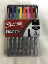 8 x SHARPIE  ART PEN SET  *  FINE POINT PENS w/ HARD CASE * Felt tip * NEW