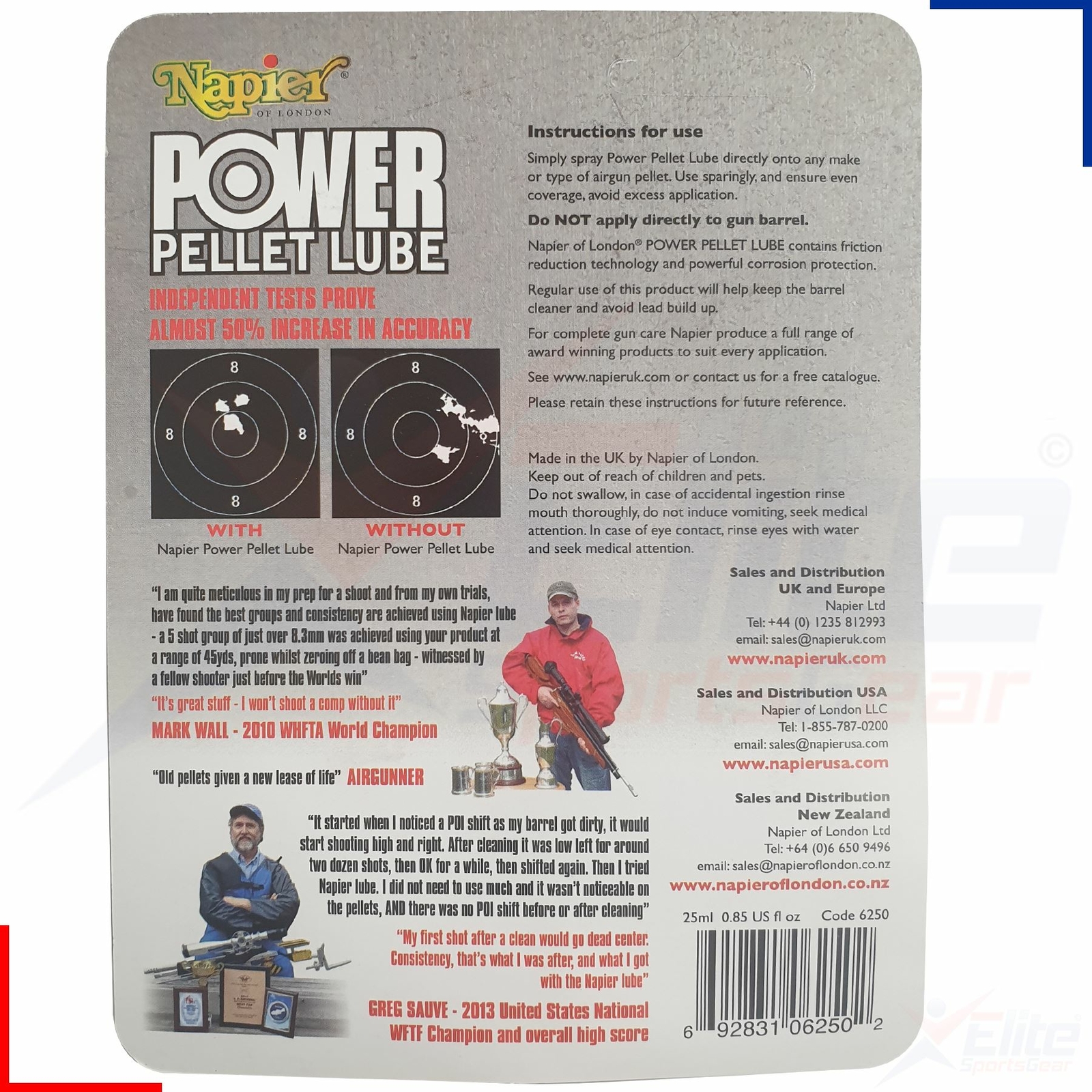 Napier Pellet Lube Airgun Air Gun Rifle Power Lubrication 25ml Pump