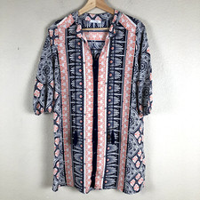 West Kei Dress Cover Women Small Blue Orange Geo Print Pullover Tassel Tie Shift