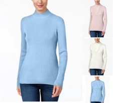Karen Scott Cotton Ribbed Mock Neck Sweater Women Blue Blush  L XL White M