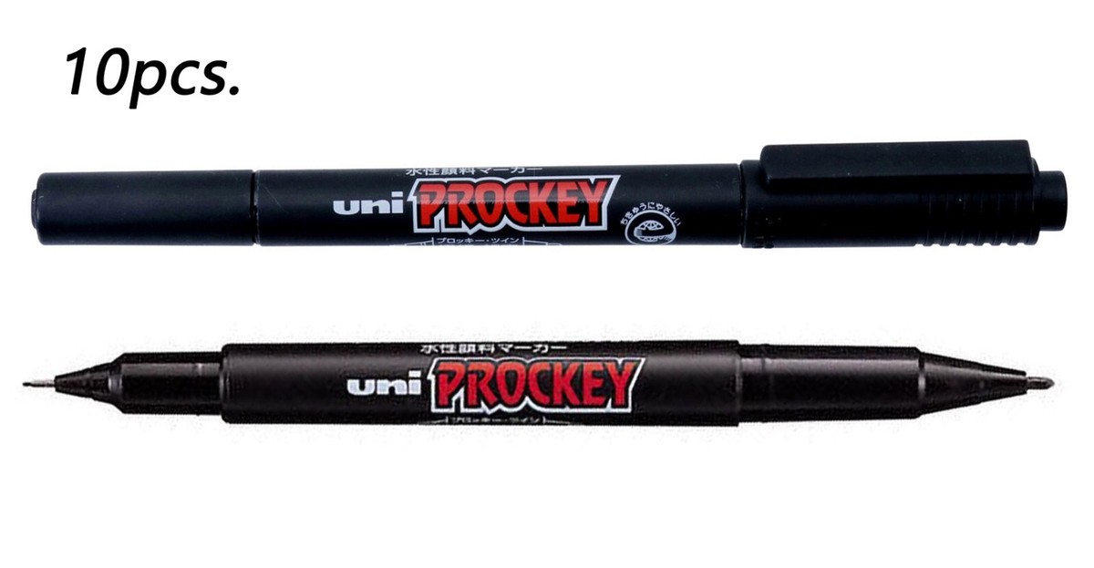 10pcs Uni PROCKEY Water-Based Twin-Tip Marker Black Fine Extra