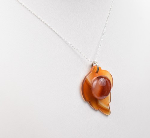 Sterling Silver 18" Chain w/ Carnelian Leaf & Half-Dome Carnelian Pendant - Picture 5 of 13