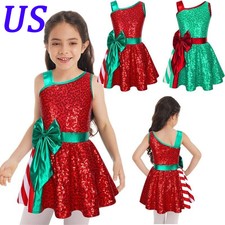 Girls Dancewear Shiny Sequin Dresses Ballet Dress Sleeveless Leotards Bowknot