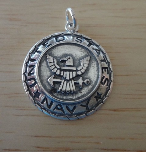 Sterling Silver 20mm round 3.5gram US Navy Seal Military Charm - Picture 2 of 3