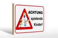 Holzschild Hinweis 30X20 Cm Achtung Spielende Kinder Deko Schild Wooden Sign