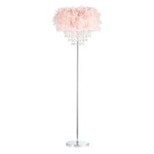 Modern Chandelier Style Pink Feather Floor Lamp with Waterfall Acrylic Drople...