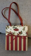 NEW Longaberger Christmas Tote Bag Holiday Poinsettia Stripe Lined 9" x 8" x 4"