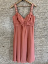 Davids Bridal Chiffon Dress Pintuck Pink Coral Sleeveless Embroidered Size 8