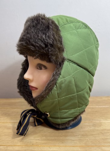 Joules Green Sherpa Faux Fur Lined Trapper Hat Quilted Cosy Winter Chin Tie VGC - Picture 3 of 16