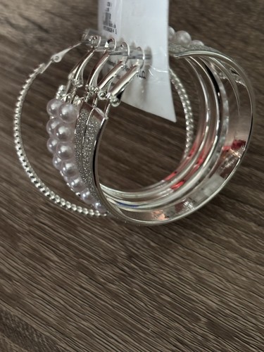 3 Pairs Nine West Hoop Earrings Silver 2”-2.25” Hoops New - Picture 5 of 6