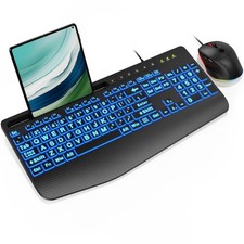 Wired Keyboard Mouse Combo - Large Print Backlit, Ergonomic Wrist Rest, 6 DPI...