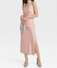 NWT A New Day Pink Satin Rhinestone Y2K Coquette Fairycore Maxi Slip Dress Large