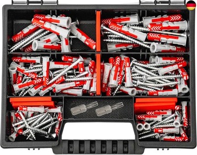 Fischer DuoPower Set Dübel + Schrauben mit Bits, 162 Teiliges Dübelsortiment. D