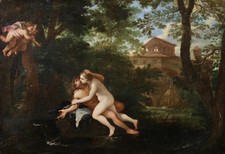 17th CENTURY LARGE ITALIAN OLD MASTER OIL ON CANVAS - SALMACIS & HERMAPHRODITUS