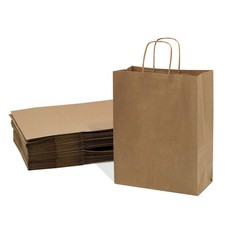 Prime Line Medium Brown Kraft Paper Gift Bags w/Handles 10x5x13" - 25 Pack