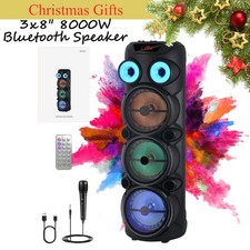 3x8" 8000W Cylindrical Bluetooth Speaker Woofers Karaoke Mic Heavy Bass Party