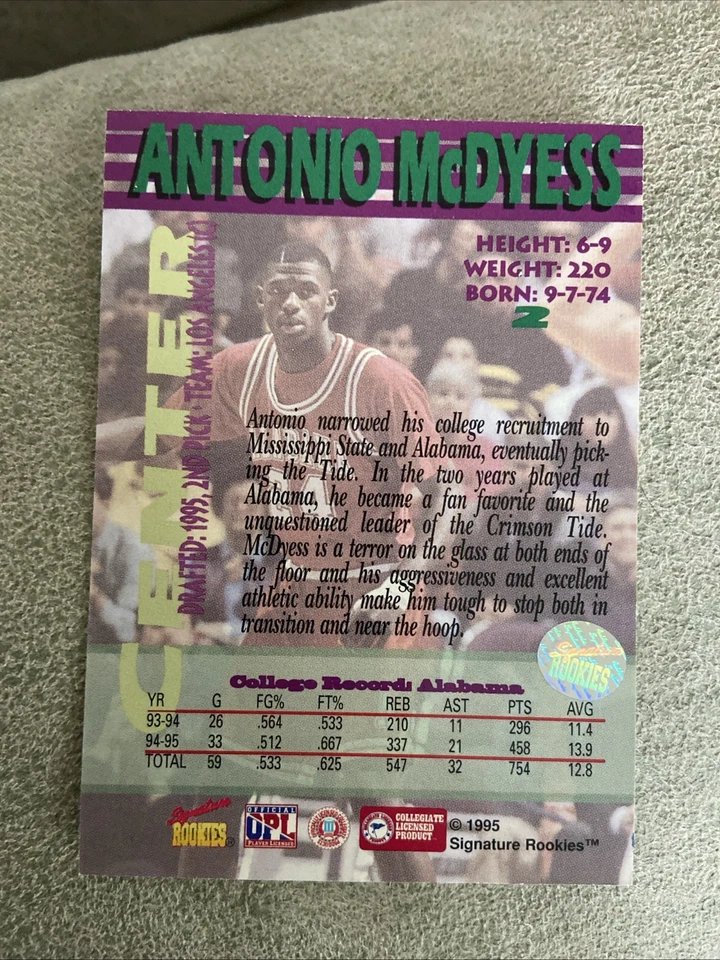 1995 Signature Rookies Autobilia - Antonio McDyess #2 Autographs /1000 (AU, RC) - Image 2 of 2