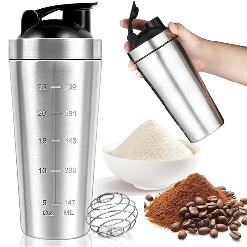 Protein Shaker Bottle Leak-Proof Metal Shaker Cup Stainless Steel Protein Mixer - Picture 4 of 10