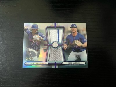 Francisco Lindor Pete Alonso 2026 Topps Tribute Purple Dual Relic 65/75 NY Mets