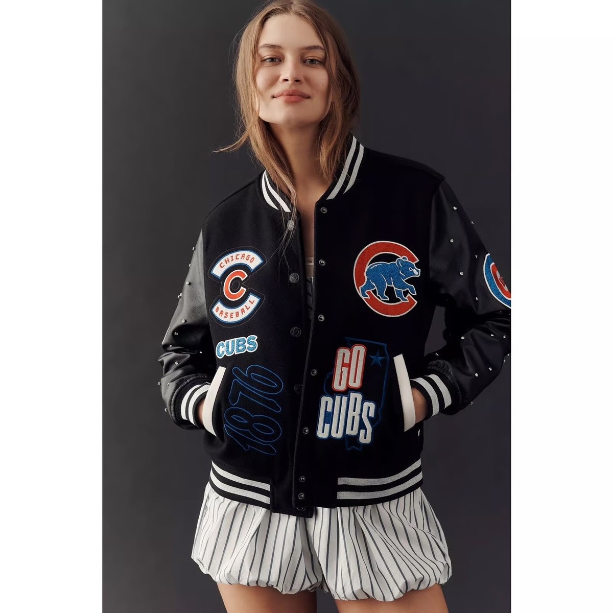 ANTHROPOLOGIE Wild Collective MLB Letterman GLITZY Jacket CHICAGO