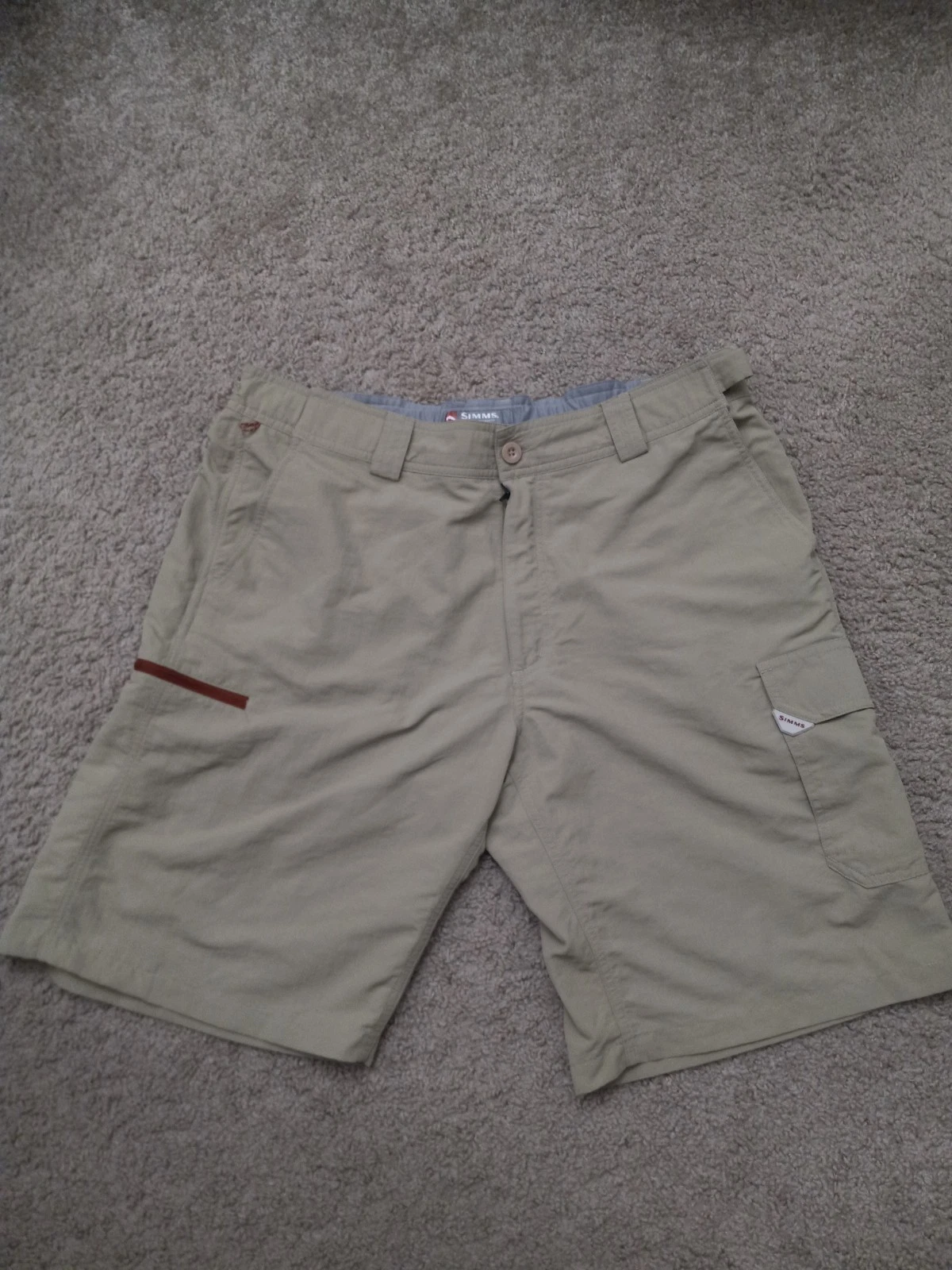 Simms Fishing Shorts Men's XL Khaki Nylon Cargo Guide Series Lightweight Hiking