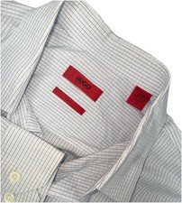 Hugo Boss Slim Fit Dress Shirt Men  s Medium Blue White Check Cotton Long Sleeve