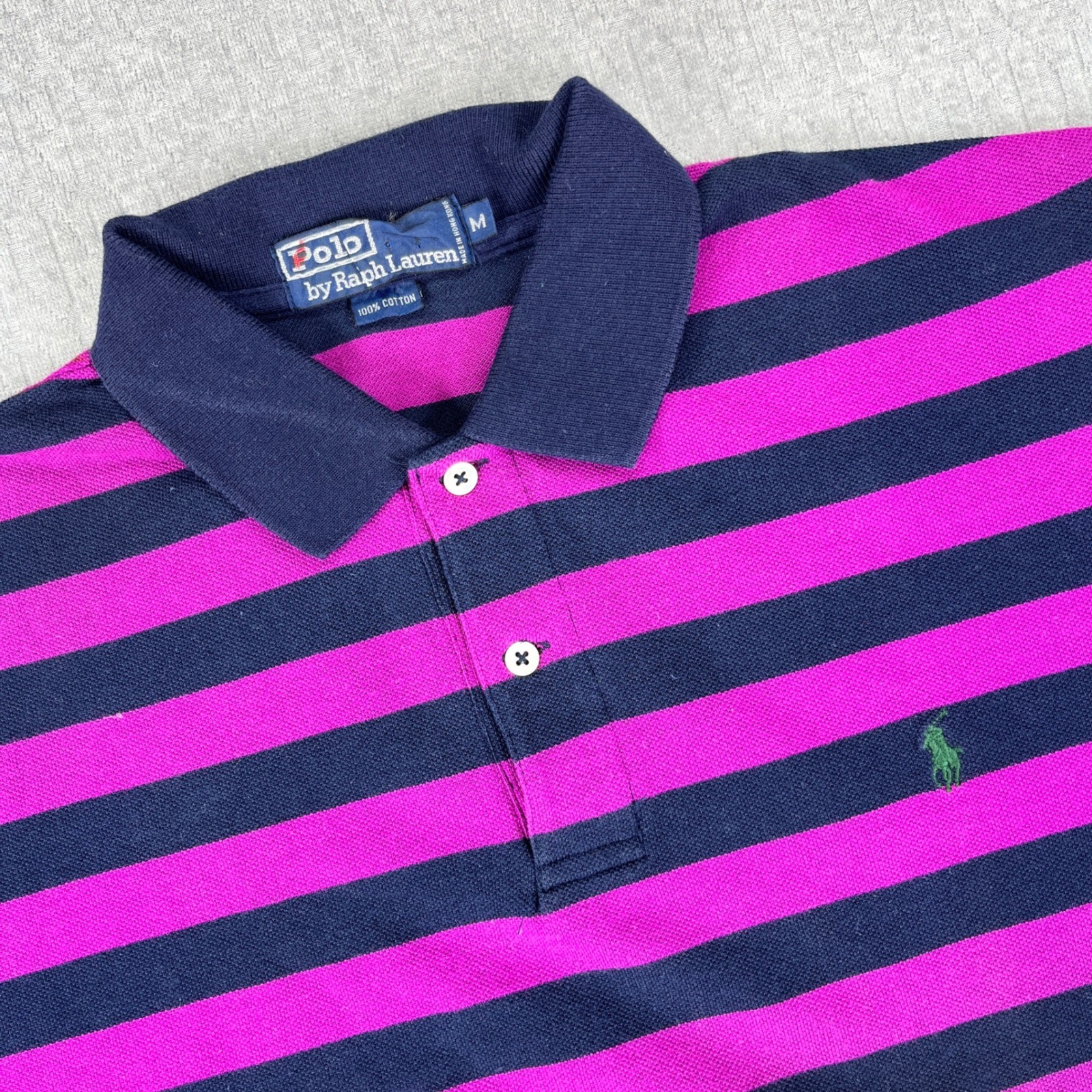 Vintage Polo Ralph Lauren Polo Shirt Men M Purple Navy Blue Striped Short Sleeve