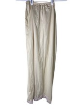 Vintage Beige Full-Length Nylon Slip Skirt With Pink Lace Trim Made In USA