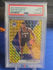 Zion Williamson Pelicans RC Gold Mosaic /10 PSA 10. Card #209