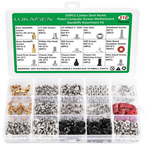 510 Pcs Computer Screw Set PC Case Motherboard Standoffs Screws #6-32 ...