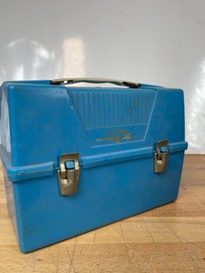 Vintage Thermos King-Seeley Blue Plastic Lunch Box USA Mid-Century Retro Cooler