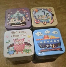 Set of 4 Cute Decorative Tin Boxes – Colorful Small Storage Containers