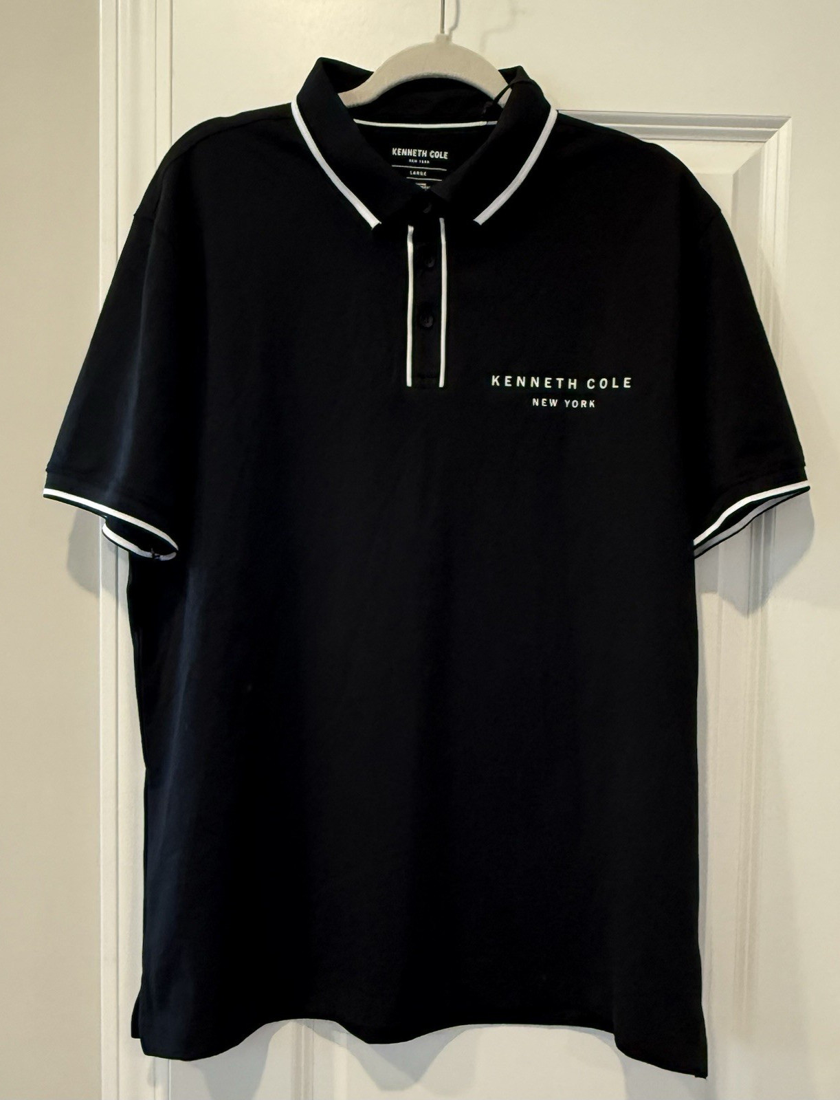NEW NWT Men's Kenneth Cole New York Polo Shirt Black W/ White Size Large