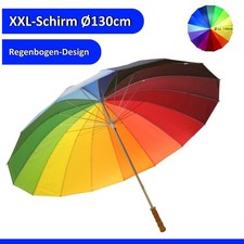 Regenschirm XXL Regenbogen Stockschirm Partnerschirm 130cm gro&szlig; Sturm Golfschirm