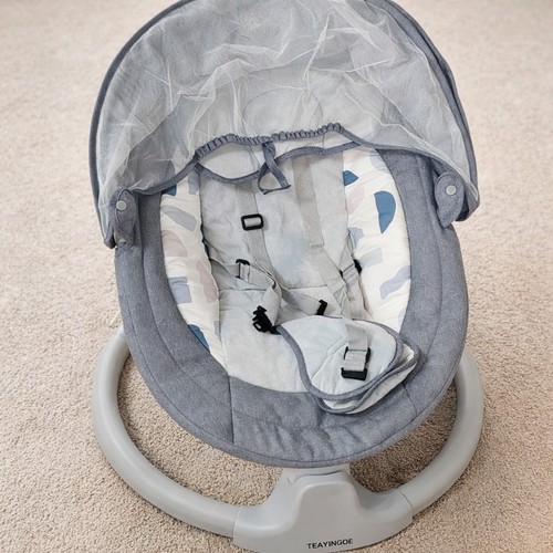 TEAYINGDE Infant Baby Bouncer with Canopy and Safety Harness, Gray