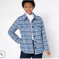 Jingle Bells by Kim Gravel Blue White Boucle Shacket Oversized Blazer Pockets XL