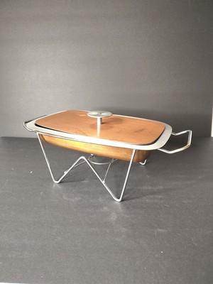 Vintage Mid-century Modern Copper  Stainless Serving Chafing Dish Tray