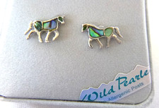 Aretes de perlas silvestres concha de abulón caballos acero inoxidable hipoalergénicos