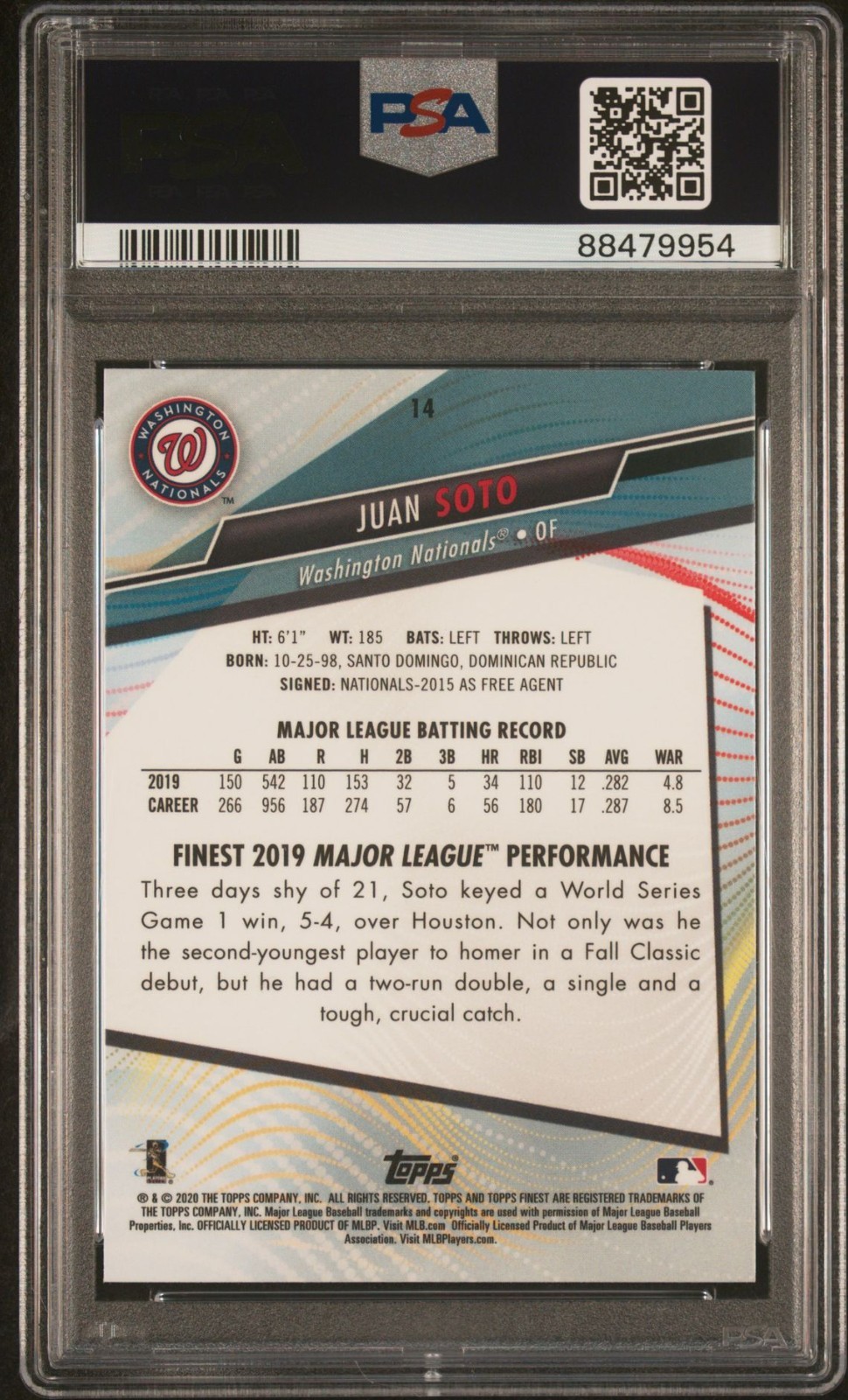 2020 TOPPS FINEST #14 JUAN SOTO PSA 10 view 2