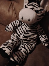 Vintage Kelly Toy Zebra Plush Stuffed Animal Toy 12" Black White With Ribbon