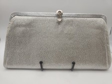 Vintage Silver Lam Evening Clutch Purse Rhinestone Clasp Chain Strap 1950s 60s
