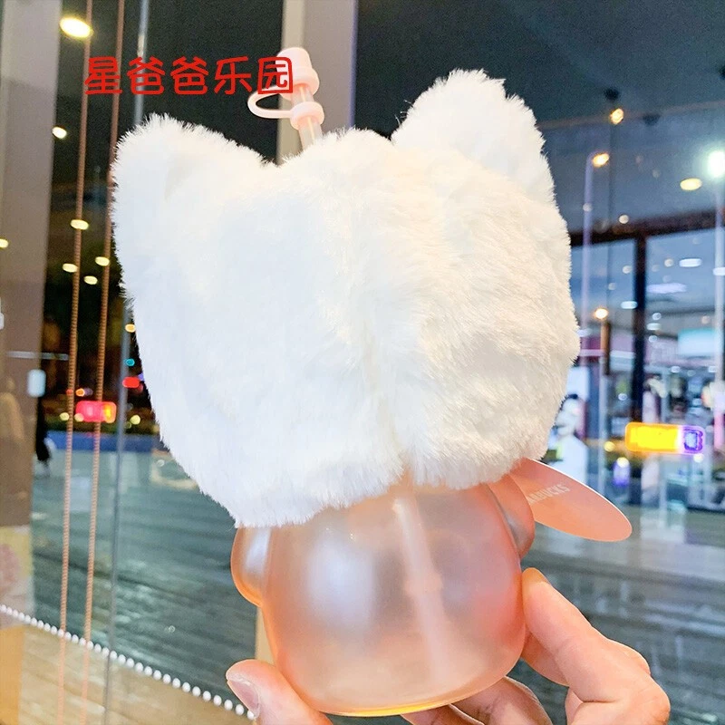 China Starbucks Pink Sakura Cat Cap Bear 19oz Glass Straw Cup Tumbler/pink^^ - Image 4 of 4